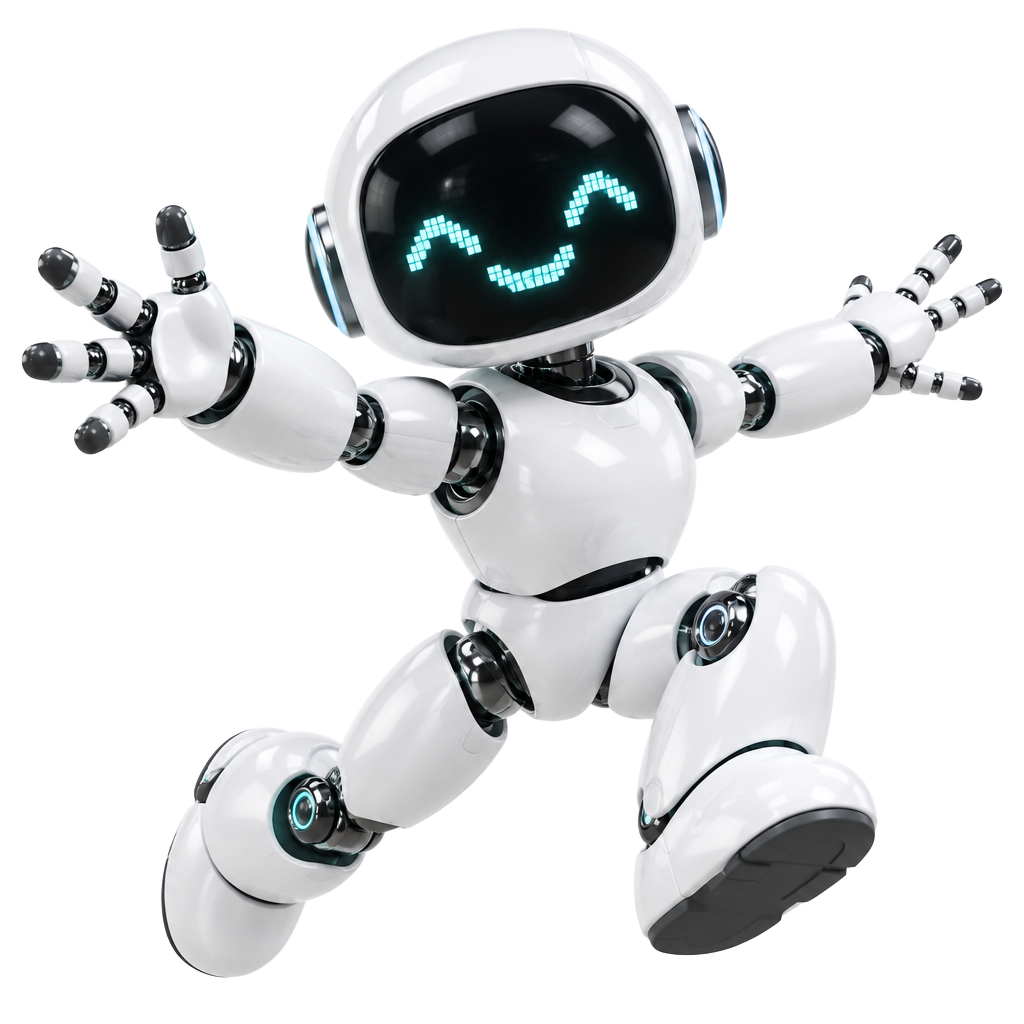 HueLab robot mascot leaping